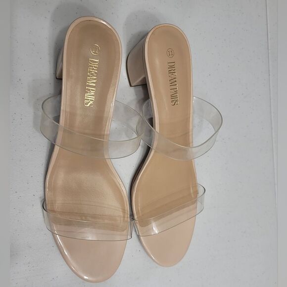 Dream Pairs Nude Clear Straps Open Toe Block Heel Womens Slide on Sandal Size 11 - Picture 4 of 13